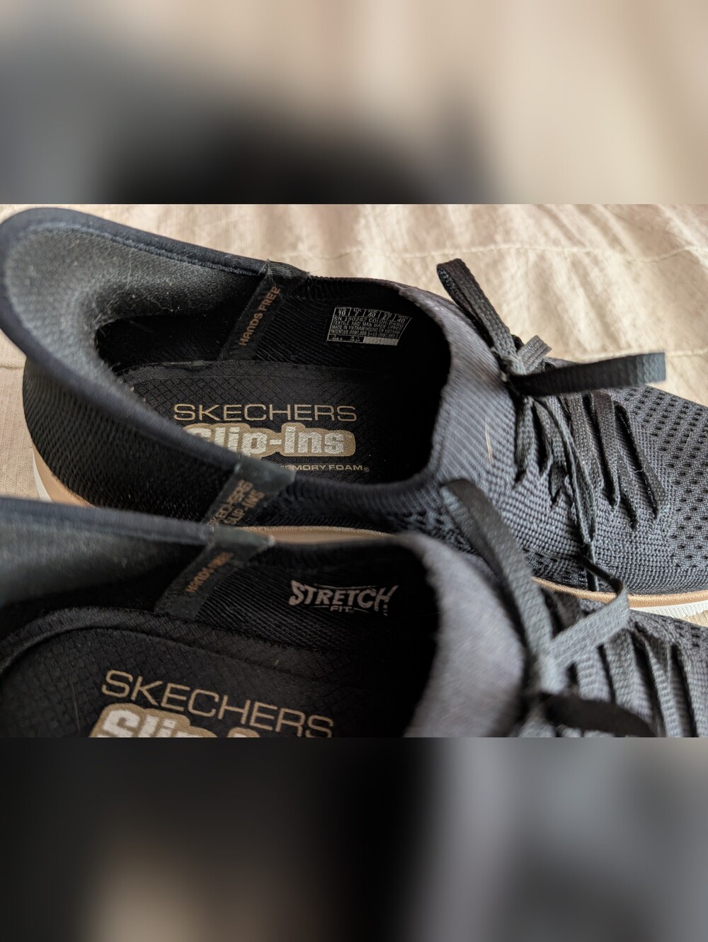 Skechers Black Knit Slip-On Sneakers with Rose Gold Accent - Picture 3 of 7